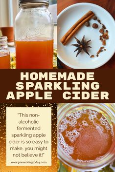 homemade sparkling apple cider recipe with cinnamons and anise on the side, including apples