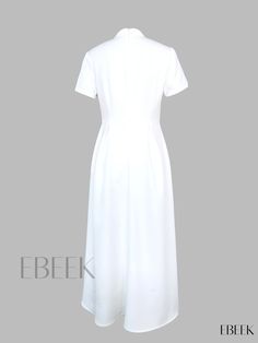 Ebeek - Chic Mock Neck Short Sleeve Dress - Womens Elegant Attire with Sophisticated Tucked Design Elegant Plain A-line Maxi Dress, Elegant A-line Plain Maxi Dress, Elegant Shift Maxi Dress With Short Sleeves, Elegant Fitted Plain Maxi Dress, Elegant Short Sleeve Maxi Dress For Office, Elegant Short Sleeve Shift Midi Dress, Elegant Plain Maxi Dress Short Sleeve, Elegant Plain Dress For Daywear, Elegant Shift Maxi Dress