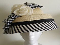 Kentucky Derby Boater Hat With Ribbon, Kentucky Derby Boater Hat With Ribbon For Garden Party, Ribbon Hat For Kentucky Derby Garden Party, Kentucky Derby Garden Party Hat With Ribbon, Fitted Hat With Ribbon And Curved Brim, Fitted Lined Hats For Kentucky Derby, Elegant Straw Hat With Ribbon For Kentucky Derby, Retro Hats For Garden Party, White Church Hats