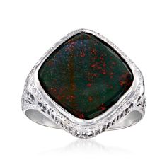 Ross-Simons - C. 1950 Vintage Bloodstone Filigree Ring in 14kt White Gold. Size 5.5. C. 1950. Joining our Estate collection all the way from the Retro era, this sophisticated ring offers a hint of mystique with its fascinating 11x11mm cushion-shaped bloodstone gem. It offers a marbled composition predominantly in earth tones of deep green and red, which stand out against the crisp filigree setting of polished 14kt white gold. 5/8" wide. Bloodstone filigree ring. Exclusive, one-of-a-kind Estate J Vintage 14k Stamped Opal Ring For Formal Occasions, Vintage Multi-stone Opal Ring For Formal Occasions, Classic Opal Ring Collectible, Vintage Hallmarked Opal Ring For Formal Events, Vintage Hallmarked Opal Ring For Formal Occasions, Vintage Opal Ring For Formal Occasions, Vintage Opal Ring Collectible, Classic Multi-stone Opal Ring For Formal Occasions, Vintage Collectible Opal Gemstone Ring