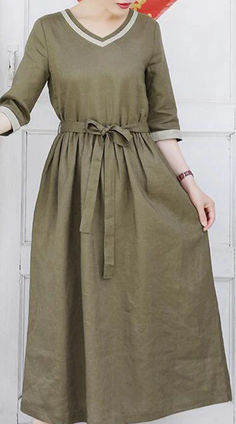 Army Green Women Dresses Ramie Casual Spring Linen Women Dresses SSM97215 Spring Dresses Women, Short Sleeve Summer Dresses, Summer Linen Dresses, Short Summer Dresses, Summer Linen, Spring Women, Loose Style, Sleeve Dresses, Casual Spring