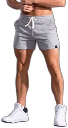 Casual Solid Color Boxer Briefs For Gym, Cotton Boxer Briefs For Summer Workout, Casual Cotton Boxer Briefs For Workout, Cotton Boxer Briefs For Gym, Casual Fitted Gray Boxer Briefs, Stretch Cotton Gym Shorts, Fitted Gray Cotton Shorts, Casual Gray Boxer Briefs For Gym, Drawstring Waist Shorts