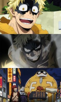 anime characters with different facial expressions in the same image, and one has an angry look on