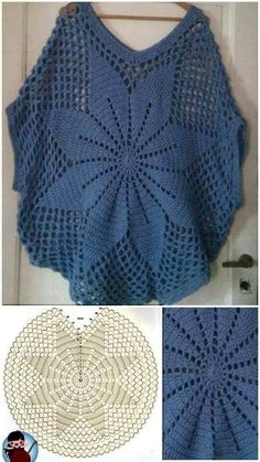 a blue crocheted top with an openwork design