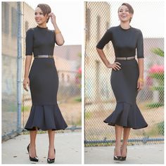 Black Trumpet Midi Dress. Flattering for every figure! http://www.shoxie.com/black-trumpet-midi-dress.html Australian Style, Dress Modest, Trumpet Dress, Corporate Wear, Black Mermaid, Christian Fashion, Look Chic, Primavera Estate