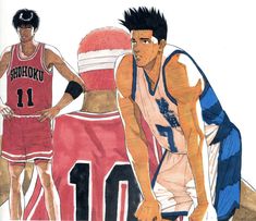 a drawing of two basketball players standing next to each other