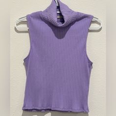 Heart & Hips Sleeveless Turtleneck Brand New Color - Lavender Purple Heart Vest, High Neck Vest Top For Spring, Stretch Purple Sleeveless Tank Top, Purple Stretch Sleeveless Tank Top, Trendy Purple Sleeveless Tank Top, Trendy Purple Sleeveless Top, Fitted Casual Purple Vest, Casual Purple Tank Vest, Casual Fitted Purple Vest