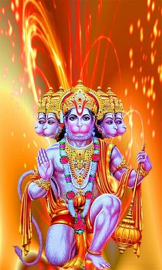 the god ganesha with his three avatars in front of an orange background