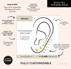 Editable Stud Earrings Size Guide Template Canva Printable - Etsy Philippines Hoop Earrings Size Chart, Earrings Size Chart, Size Chart Template, Minimalist Jewlery, Jewelry Brand Logo, Guide Template, Chart Template, Earring Studs, Studs Earrings