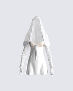 Draped in perfection - this two-piece set features a white gauze hooded shrug, and a white mini dress 🤍 Step into the room knowing they are all going to want to wife you up 😛 Optical Illusion Dress, White Corset Dress, Strapless Ruffle Dress, Tight Dress Outfit, Fairy Clothes, Illusion Dress, Hooded Dress, Sequin Mini Skirts, Stage Outfits