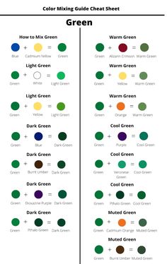 color mixing chart with different shades and colors to choose from, including green, yellow, red