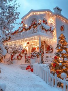 a house covered in christmas lights and decorations