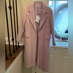 Something Navy Two-Tone Pink Wool Coat. Feminine Tailored Outerwear For Fall, Tailored Feminine Outerwear For Fall, Feminine Winter Office Outerwear, Feminine Long Coat For Work, Pink Wool Coat, Something Navy, Navy Jacket, Navy Jackets, Pea Coats