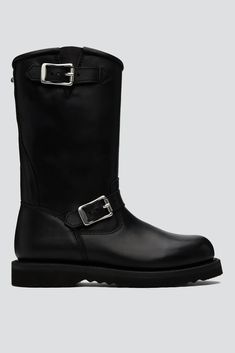 Black Leather Corral Boot - Our Legacy | Assembly New York Corral Boots, Our Legacy, Designer Boots, Luxury Streetwear, Cowhide Leather, Mid Calf, Calf Leather, Black Boots, Leather Boots