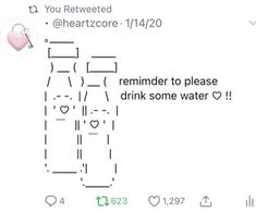 a tweet that has been written to someone about drinking water on valentine's day