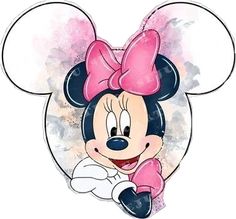 a drawing of minnie mouse with a pink bow on it's head and eyes