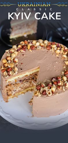 there is a cake with nuts on it