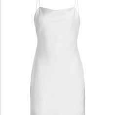 Alice & Olivia Sleek Satin Timeless Mini-Slipdress. White. Size 2. Never Worn. Fitted Slip Dress With Spaghetti Straps For Wedding Night, Elegant White Camisole Dress, Elegant Mini Dress With Straight Neckline For Daywear, Silk Dresses With Delicate Straps For Daywear, White Fitted Silk Slip Dress, White Cami Slip Dress For Party, Classic Satin Dress With Spaghetti Straps, Chic Fitted Slip Dress For Wedding Night, White Bias Cut Slip Dress For Night Out