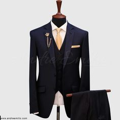 Benefits of Choosing our Solid Dark Blue 3 Piece Suit Our tailors stitch to deliver the finest quality with superior fit as per your requirements. We have a catalog full of bespoke suiting designs where you can choose the suit design. If you don’t find what you are looking for. You can go with your own choice of suiting elements. Where you can choose suit lapels, buttons, jacket style and number of buttons on cuffs with your monogram embarrassed on jacket cuff. Bespoke suit is not only giving yo Dark Blue Suit, Bespoke Suit, Fashion Suits For Men, 3 Piece Suits, Suit Designs, Formal Outfit, Jacket Style, 3 Piece, Mens Suits