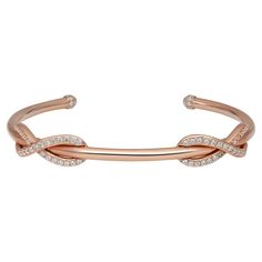 This gorgeous Tiffany & Co. cuff bracelet is crafted in solid 18K rose gold. It features a double infinity design encrusted with bright white round brilliant cut diamonds with exceptional brilliance. This bracelet has a wonderful highly polished finish throughout and is further adorned with additional diamond accents at each end of this cuff bracelet. Total diamond weight: 0.65 carats. Diamond quality: color G-H and clarity: VS-SI. Bangle width: 3mm. Wrist fit: 6.5 inches. Total weight: 20.6 gra Double Infinity, Tiffany And Co Bracelet, Diamond Cuff Bracelet, Tiffany Box, Infinity Design, Double Diamond, Diamond Bangles Bracelet, Tiffany And Co, Diamond Bracelets