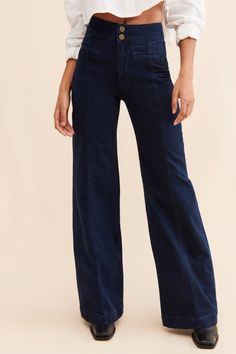 Rent Tailored Wide Leg Jeans from Nuuly. Pick 6 items for $98/month. Free shipping + returns. High Waisted Wide Leg Jeans Outfit, Luxury Jeans, Wide Leg Jeans Outfit, High Waisted Wide Leg Jeans, Frame Jeans, Soft Dramatic, Professional Work Outfit, Denim Trousers, Wide Leg Denim