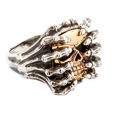 Yellow Gold Spider 925 Skull Sterling Silver Ring  Stamp.925 trademark inside the band  Ring measurements: 7/8” x 7/8”  Ring weight: 25g    When it comes to unique designs there is no better place to shop for jewellery! Just take a look at this amazing Yellow Gold Spider Skull Sterling Silver Ring, in the shape of a hand clasping a skull. A truly beautiful design, which is so gothic and yet so elaborately detailed that it looks elegant nonetheless.The ring face measures 7/8” by 7/8” and the ring Wallet Chains, Gold Skull, Belt Accessories, Cleaning Jewelry, Yellow Gold Rings, Silver Gold, Ring Designs, Band Rings, Sterling Silver Rings