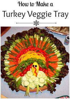 a turkey made out of veggies on a platter