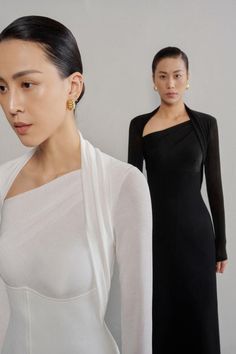 Diamond A-line Asymmetric Neck Crinkle Crepe Midi Dress | MEAN BLVD Asymmetrical Neckline Dress, Elegant Wardrobe, Plain Wedding Dress, Grad Outfits, Modest Neckline, Resort 2024, Elegant Outfit Classy, Crepe Midi Dress, Mean Blvd