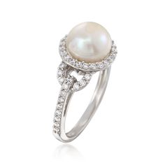 Ross-Simons - 8.5-9mm Cultured Pearl, .50ct t. w. Cubic Zirconia Ring in Silver. Size 9. A 8.5-9mm cultured freshwater pearl gleams amid .50 ct. t. w. CZs in a sterling silver setting. All the luxe sparkle of diamonds at a remarkable price. They'll never know! CZ and pearl ring. CZ weights are diamond equivalents. Pearl birthstones are the perfect gift for June birthdays. Cultured Pearl Ring, Pearl Birthstone, Cubic Zirconia Rings, Cz Ring, Freshwater Cultured Pearls, Pearl Ring, Cultured Pearls, Freshwater Pearls, Cubic Zirconia