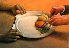 two hands holding a plate with eggs and carrots on it while another hand holds a knife