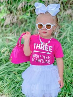 "When it comes to celebrating a 3rd birthday, a plain ol' shirt will never do! If your life has been awesome since your little one entered the world, then the \"THREE Whole Years of Awesome\" shirt will be a perfect match for your her! ------------------------------------------------------------- 3rd Birthday shirt: All shirts are short-sleeve and fit true-to-size (boutique brand) - Long-sleeve shirts are available by special order. Please contact us before ordering. We recommend 30 day lead tim Crucit Ideas, Threenager Party, 3rd Birthday Shirt, Birthday Girl T Shirt, 3 Birthday, Girls Birthday Party Themes, Third Birthday Party, Monster Truck Birthday, Kids Birthday Themes