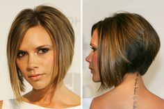 I think I need a new hair cut. I'm getting tired of my long hair...victoria beckham hair front and back - Google Search Short Stacked Hair, Dunner Wordend Haar, Angled Bob Hairstyles, Short Haircut Styles, Chin Length Hair