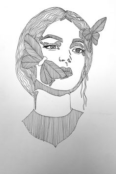 a drawing of a woman with leaves in her hair