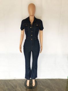 Short Sleeve Button Down Straight Denim Jumpsuit Denim Wide Leg, Denim Jumpsuit, Wide Leg Denim, Wide Leg Jumpsuit, Womens Fashion Casual, Jean Outfits, Fashion Casual, Mom Jeans, Casual Fashion