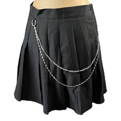 Zip Closure Pleated Black Skirt With Chain Detail. New Without Tags, Size Large 16.5” Length 30” Waist Etrgr Trendy Black Chain Belt For Summer, Skirt Chain, Cute Black Skirt, Pleated Black Skirt, Shein Skirts, Black Pleated Skirt, Black Chain, Black Skirt, Womens Skirt