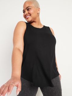 Our Luxe tank tops are supremely soft and drape beautifully.  You deserve it.  High, rounded neck.  Sleeveless.  Curved hem.  Center seam in back.  Super-soft rayon jersey, with comfortable stretch.  @modelsizes 5’9":S | 5'7":L | 5'10":XL @modelsiz Tank Top For Women, Top Hits, High Neck Sleeveless, Top For Women, Petite Size, Black Tank Tops, Tank Tops Women, Sleeveless Top, Old Navy