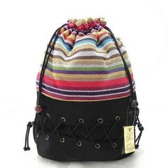 WickedAF Ethnic Canvas Striped Backpack Striped Travel Bags With Adjustable Strap, Black Travel Bag With Striped Lining, Casual Travel Bag With Striped Lining, Casual Multicolor Backpack With Adjustable Straps, Multicolor Backpack With Adjustable Straps, Casual Multicolor Backpack For Vacation, Multicolor Backpack With Adjustable Strap For Vacation, Multicolor Vacation Backpack With Adjustable Strap, Casual Striped Bags With Adjustable Strap