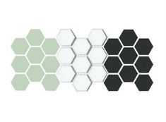 three hexagonal tiles are shown in different colors and sizes, one is black, the other is green