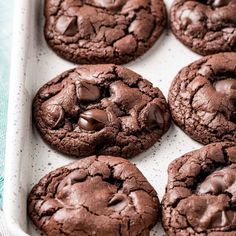 chocolate cookies in a baking pan on a table