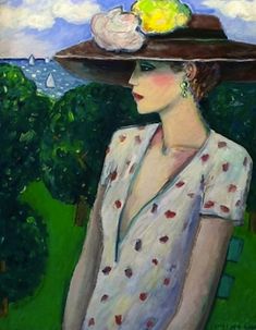 a painting of a woman wearing a hat