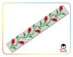 a cross stitch bracelet with red roses on it