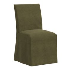 a chair with a green cover on it's back and side, against a white background