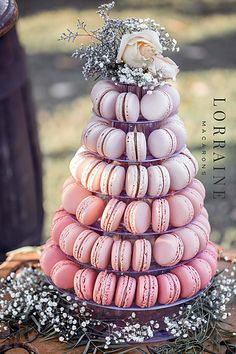 a cake made out of macaroons and flowers