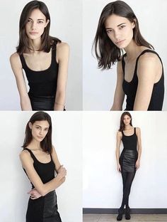 four photos of a woman in black clothing