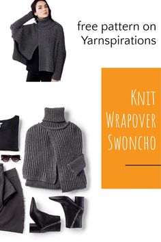 the knit wrapover swoncho pattern is shown