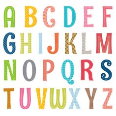 the alphabet is made up of different colors and shapes, including letters that spell out