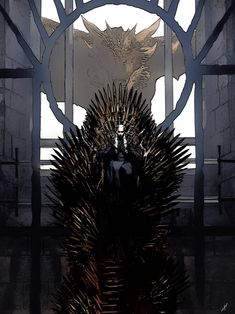 the iron throne sits in front of a window