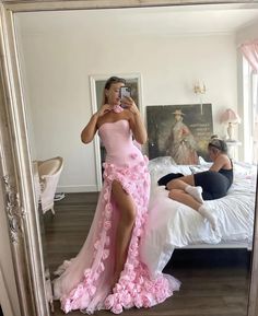 Pink 3D Floral Mermaid Tulle Long Prom Dress Black Tie Outfits, Tulle Long Prom Dress, Prom Dress Pictures, Picture Pink, Prom Look, Pink 3d, Floral Prom Dresses, Stunning Prom Dresses, Prom Dresses Two Piece