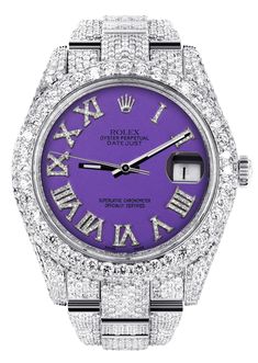 Custom Rolex, Rolex Diamond, Diamond Ice, Rolex Models, Roman Numeral, Bezel Diamond, Girly Jewelry, Stainless Steel Band, Men's Rings