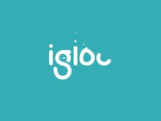 the word iglo written in white on a teal blue background with small dots